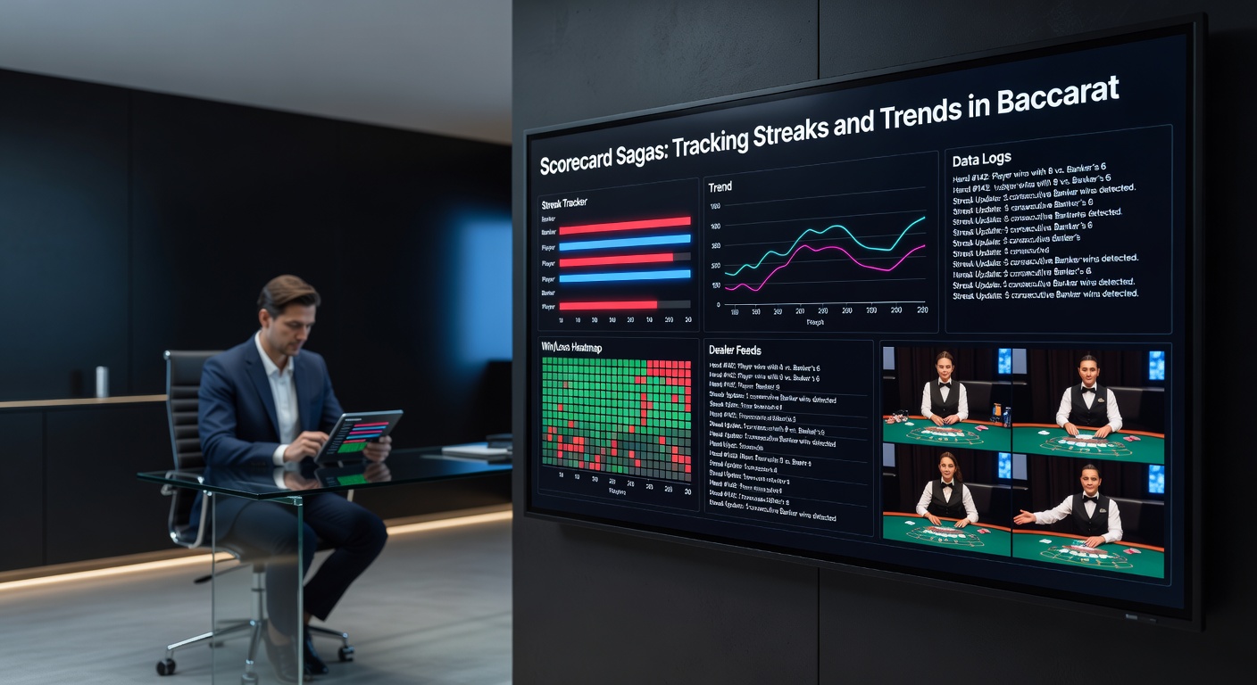 Detaillierte Baccarat-Scorecard auf einem digitalen Dashboard, die rote und blaue Kreise für Banker- und Player-Siege zeigt, mit Linien für Streaks